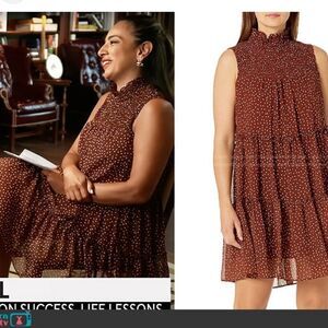 Just Taylor Smocked Polka Dot Dress Mock Neck Sleeveless Tiered Chiffon